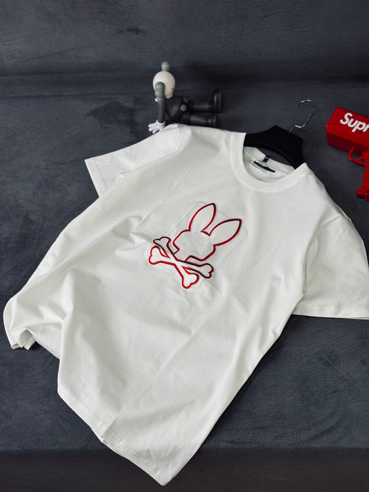 CAMISETA SLIM PSY BLANCA CONEJO ROJO