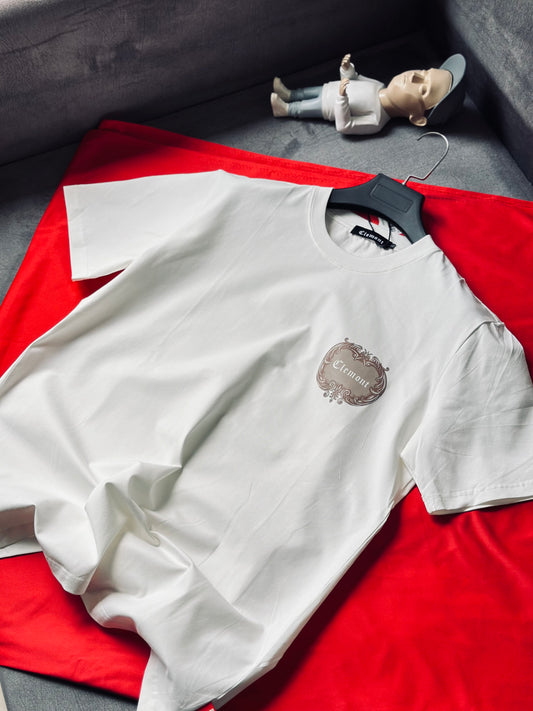 CAMISETA SLIM CLE BLANCA BORDE CAFÉ
