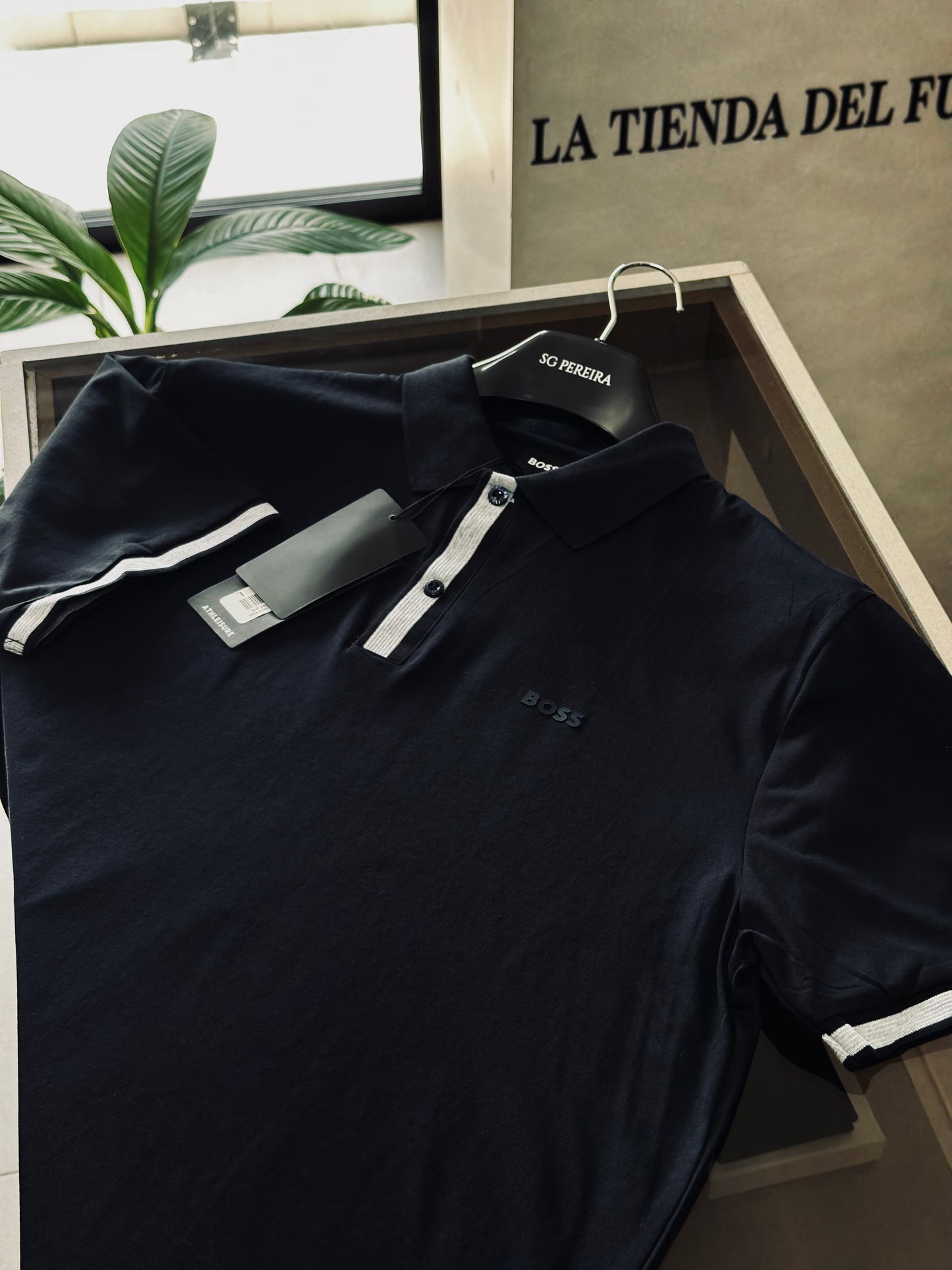 CAMISETA POLO BOS AZUL TEJIDO BOTONES GRIS
