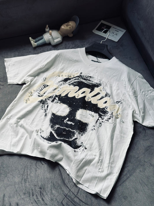 CAMISETA OVERSIZE MIX BLANCA PIEDRAS ROSTRO
