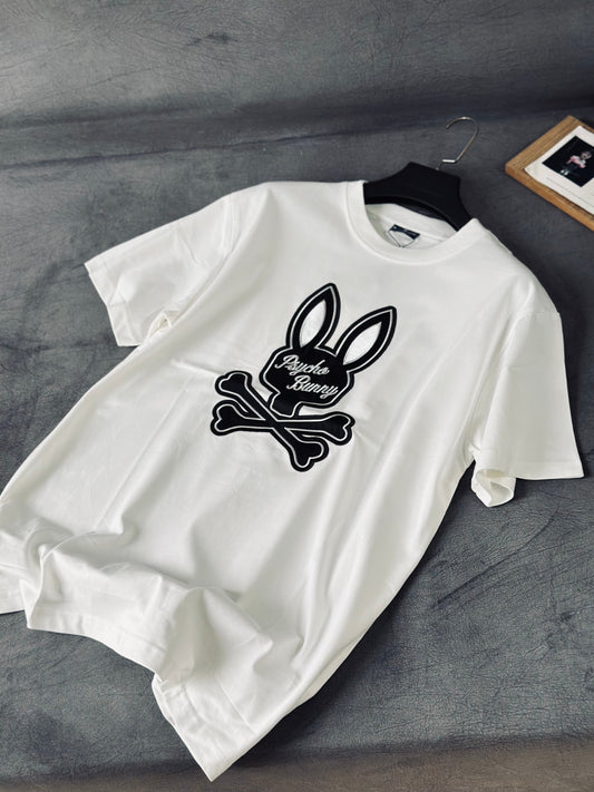 CAMISETA SLIM PSY BLANCA BORDE PLATEADO