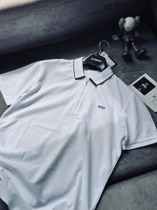 CAMISETA POLO BOS BLANCA CREMALLERA LINEA NEGRA