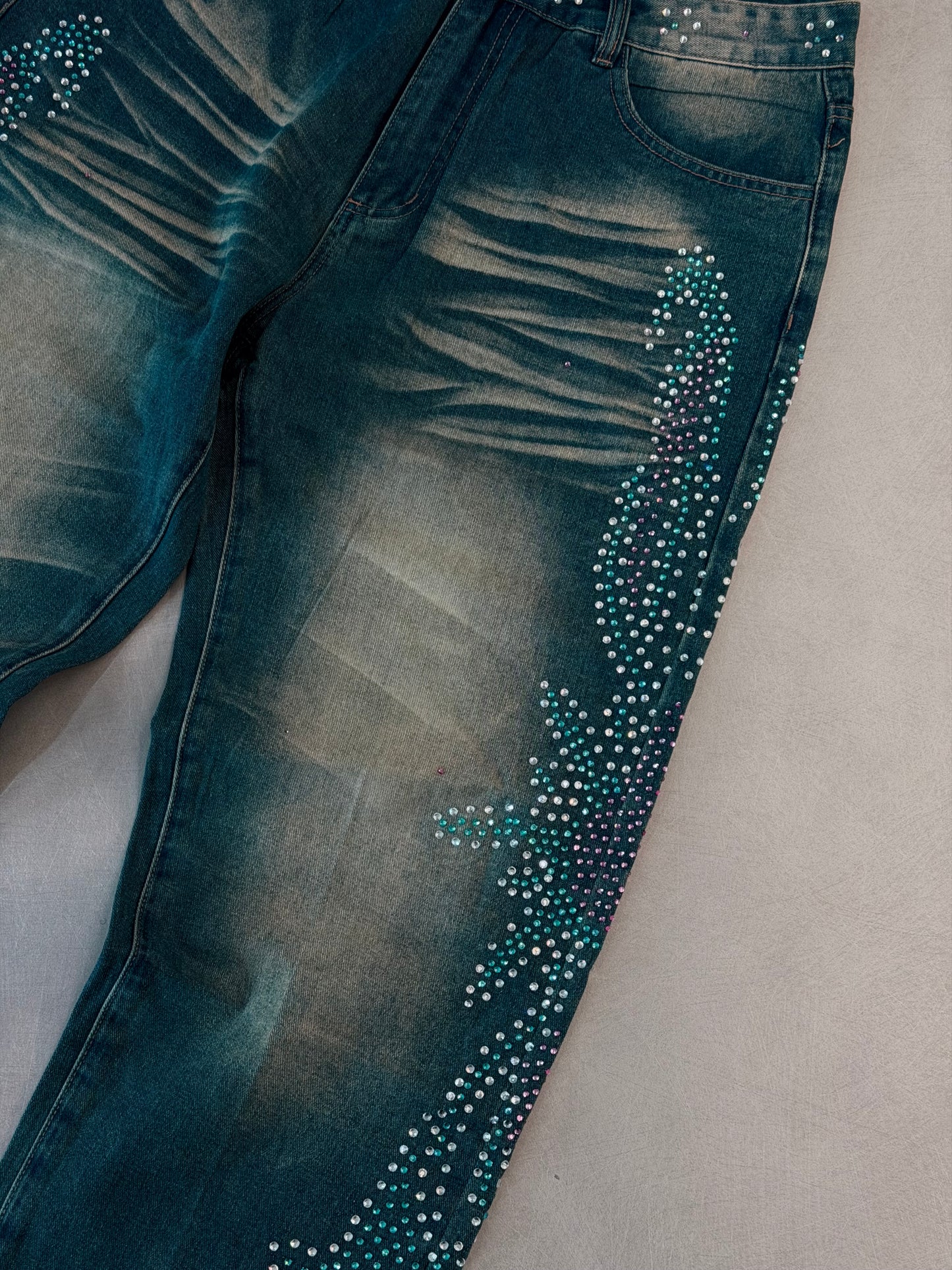 JEAN VAL AZUL RHINESTONE LATERALES