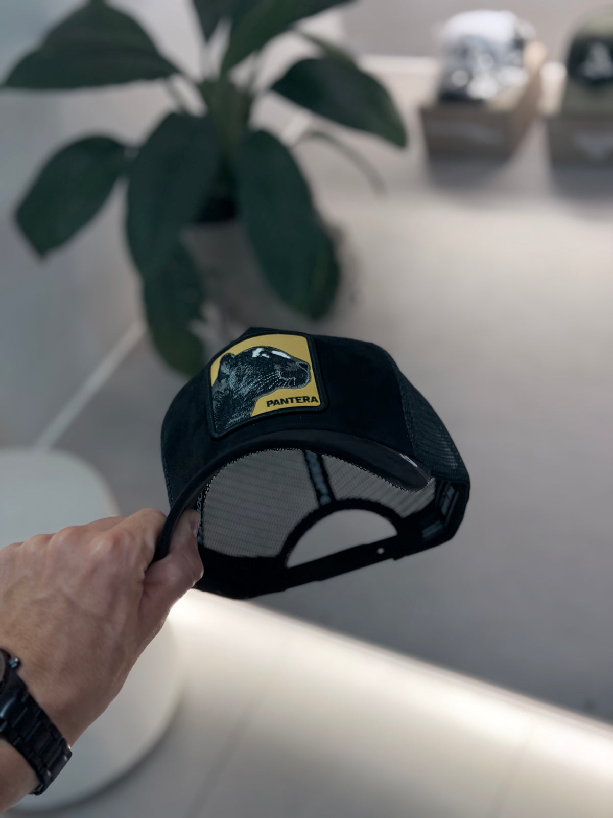 GORRA GOO NEGRA GAMUSA PANTERA AMARILLO