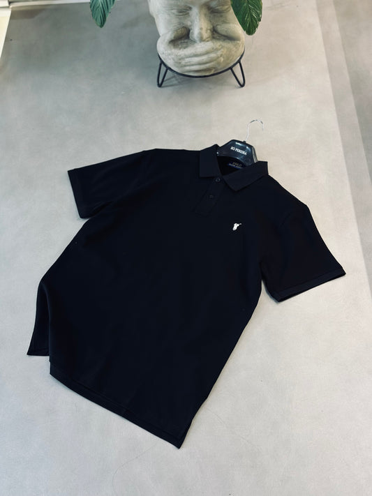 CAMISETA POLO RAL NEGRA TEJIDO BLANCO