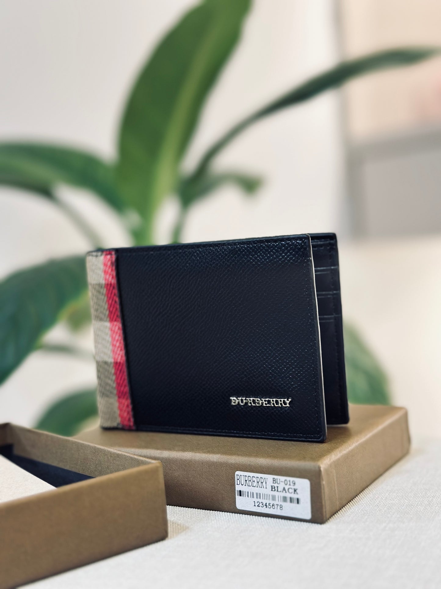 BILLETERA BUR NEGRA TEJIDO CAFÉ/ROJO COSTADO