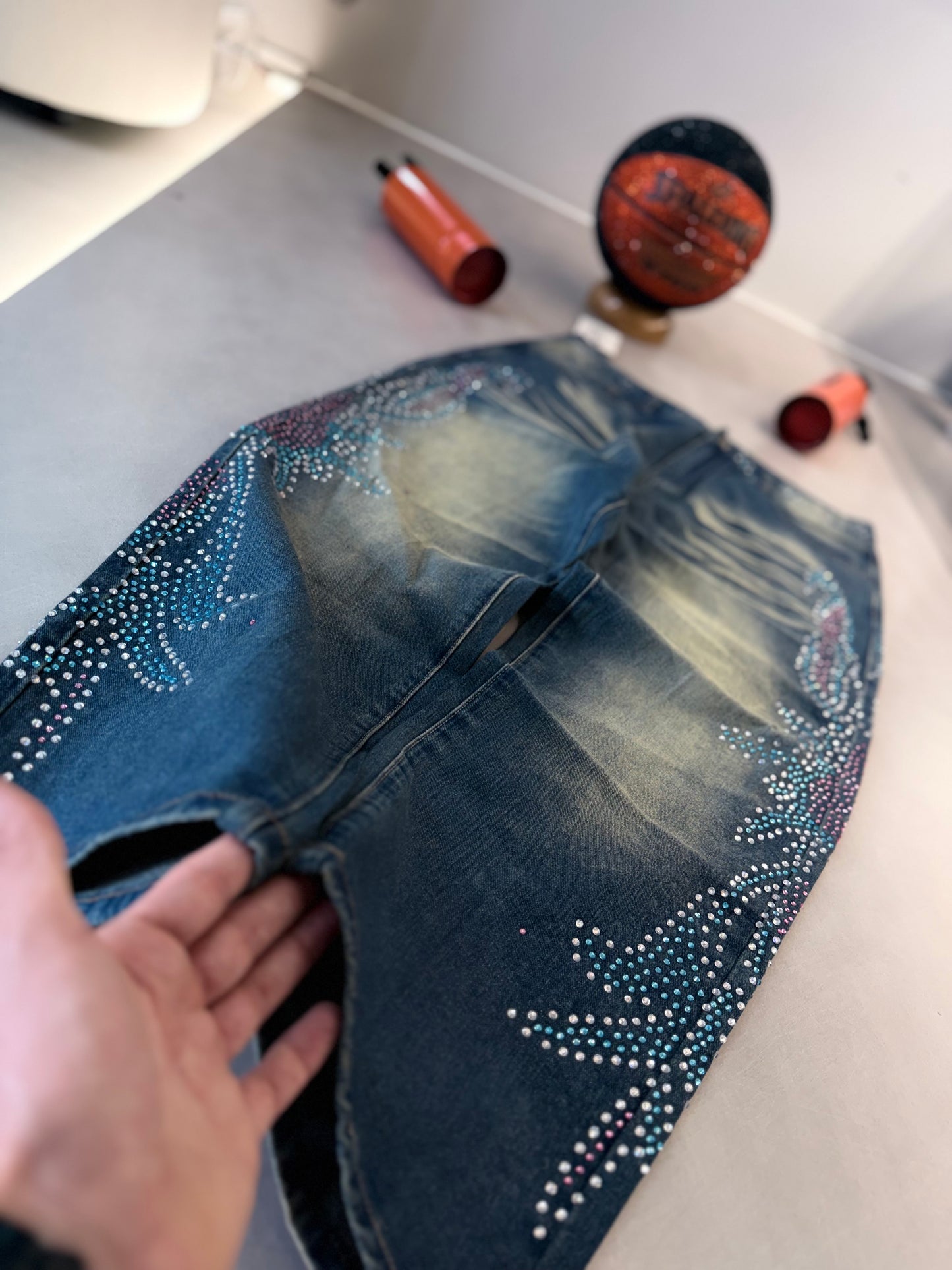 JEAN VAL AZUL RHINESTONE LATERALES