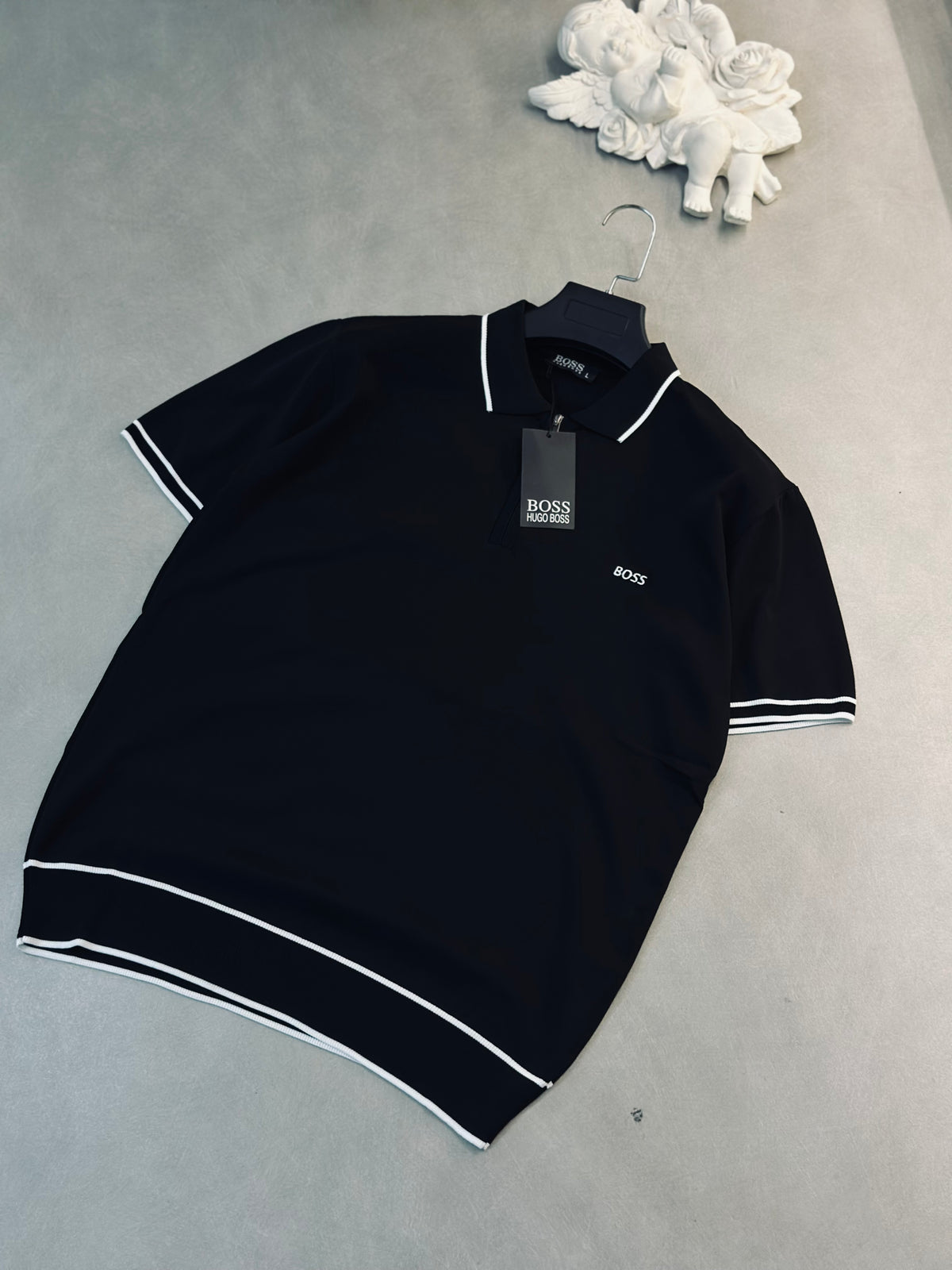 CAMISETA POLO BOS NEGRA TEJIDO BOS BLANCO