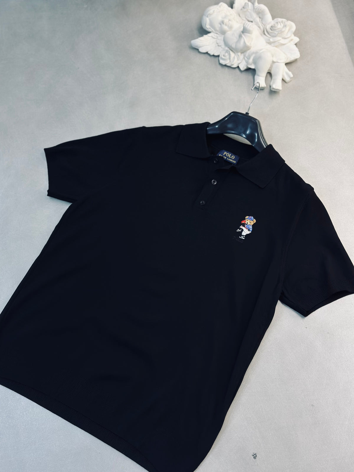 CAMISETA POLO RAL NEGRA TEJIDO OSO
