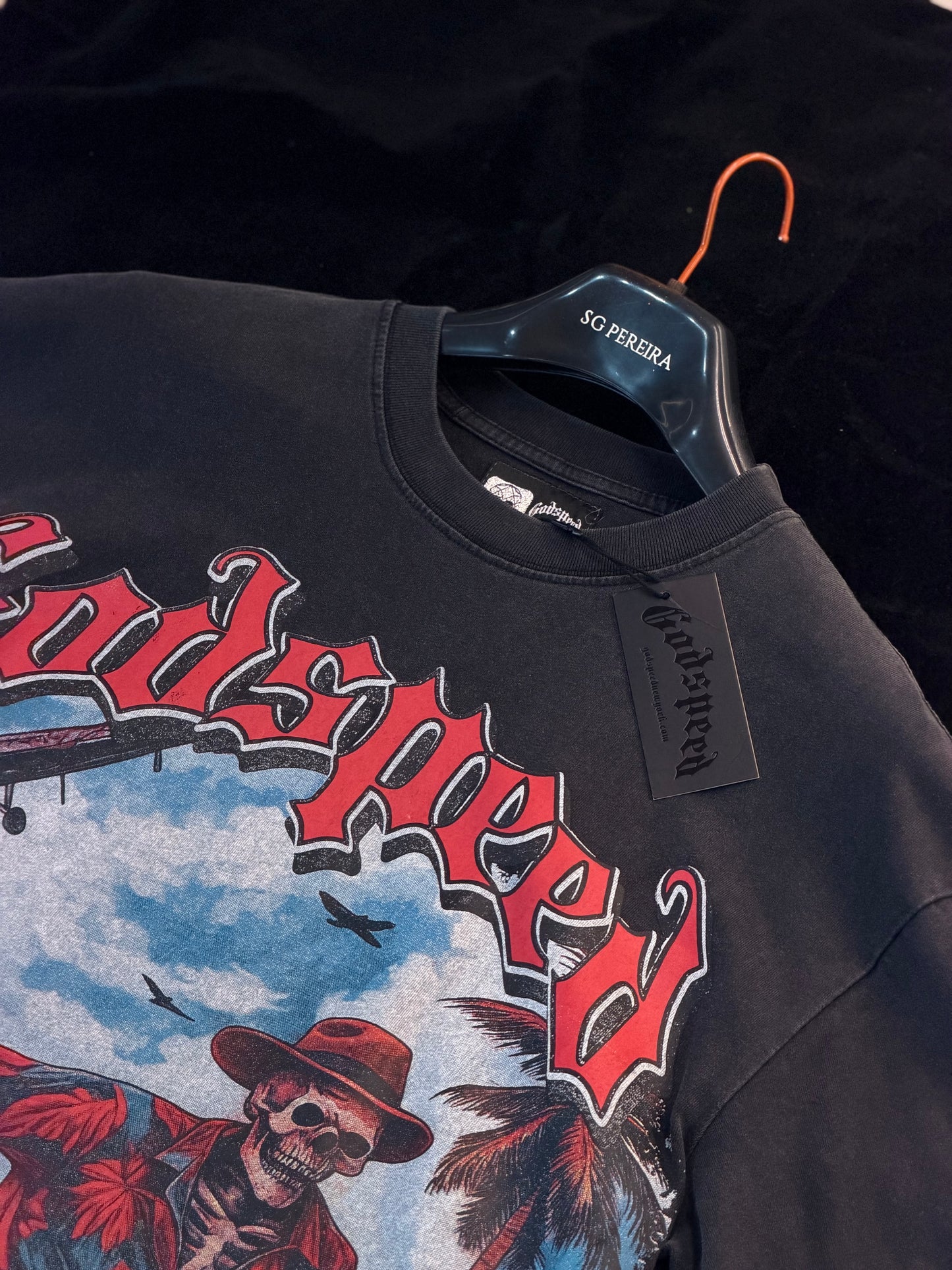 CAMISETA OVERSIZE GOD GRIS PAREJA PLAYA