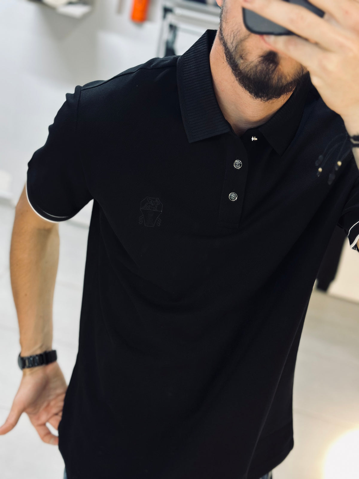 CAMISETA POLO BRU NEGRA TEJIDO TEJIDO NEGRO