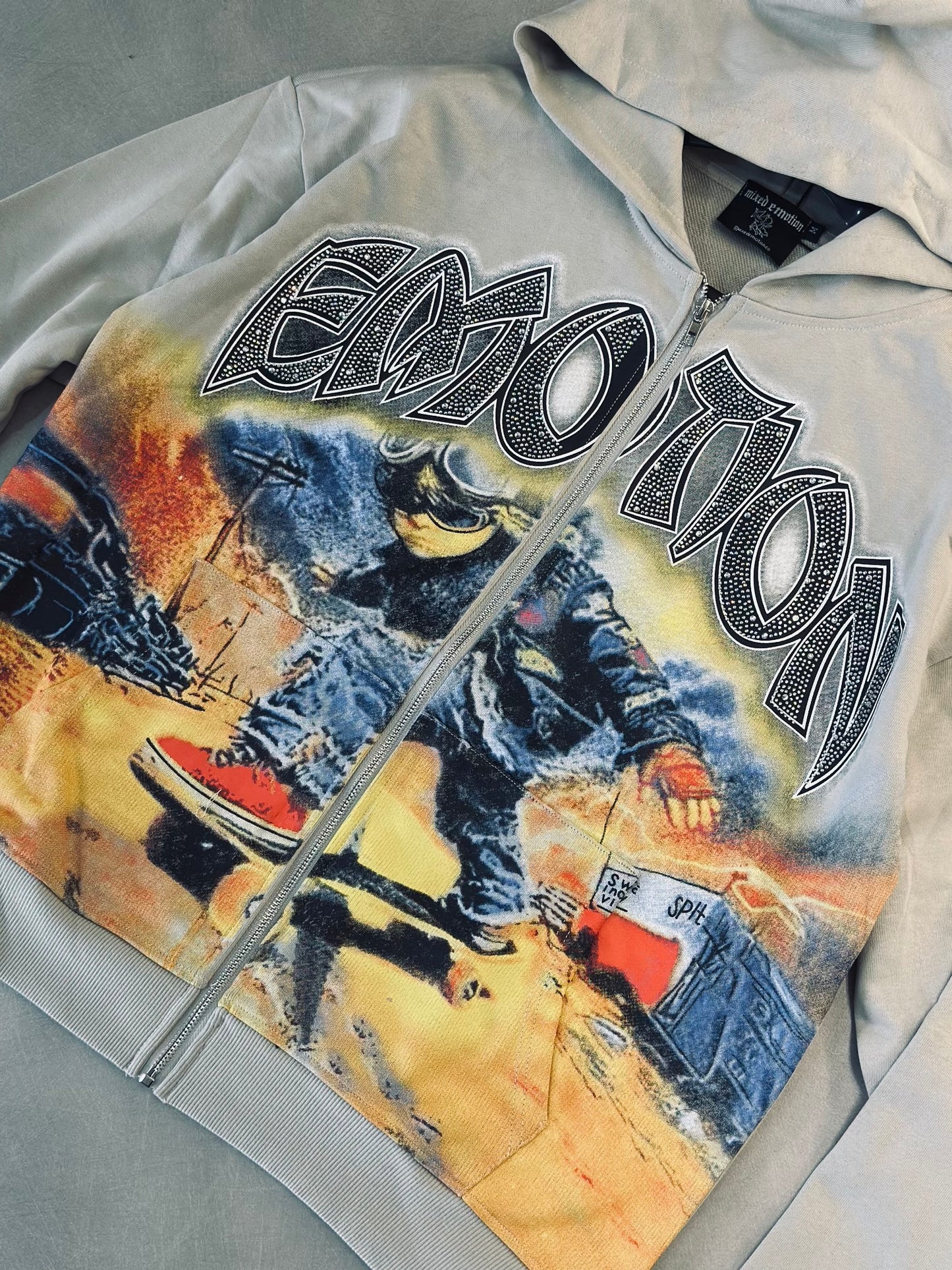 CHAQUETA EMO GRIS RHINESTONE NIÑO PATINETA