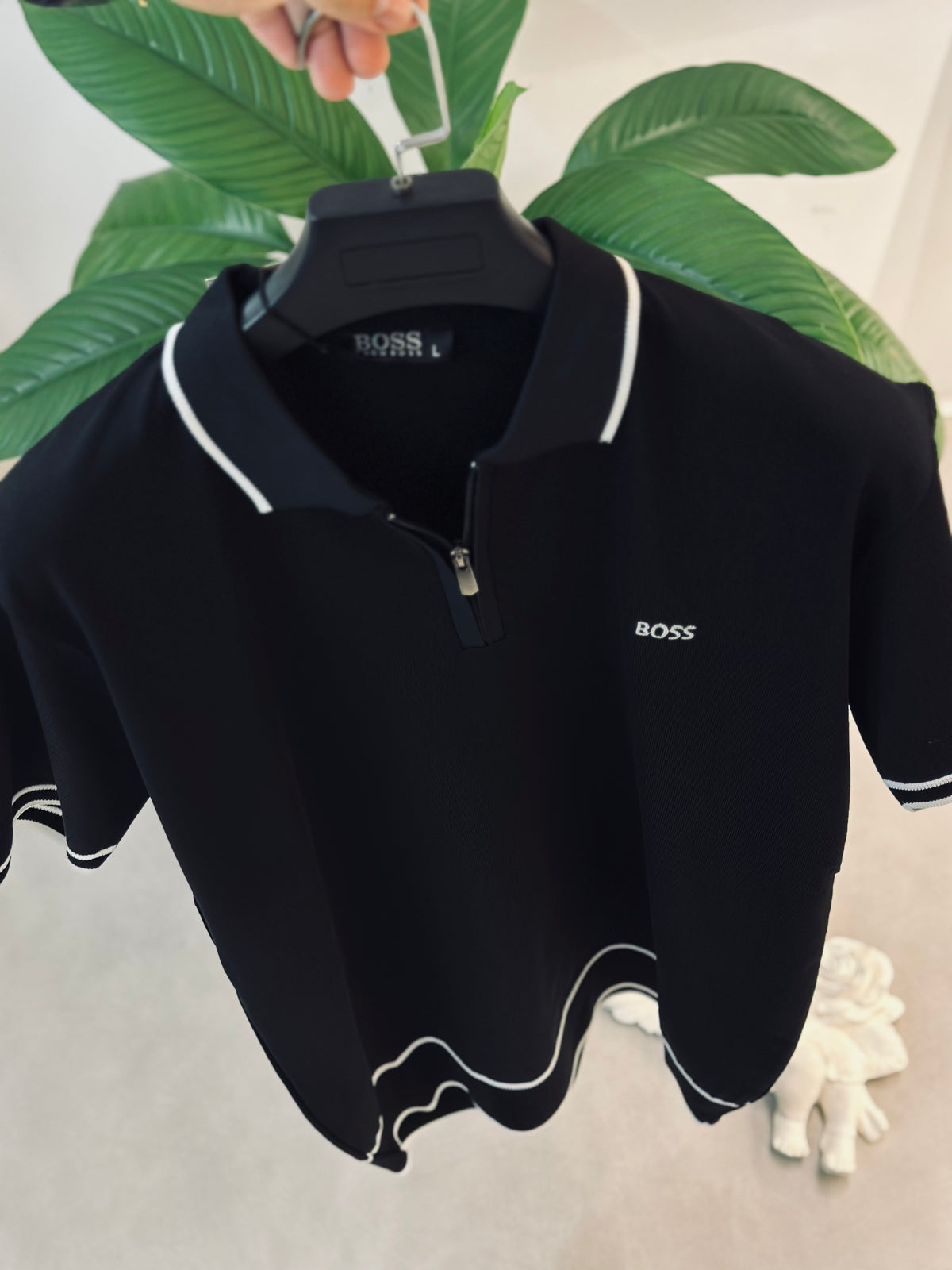 CAMISETA POLO BOS NEGRA TEJIDO BOS BLANCO