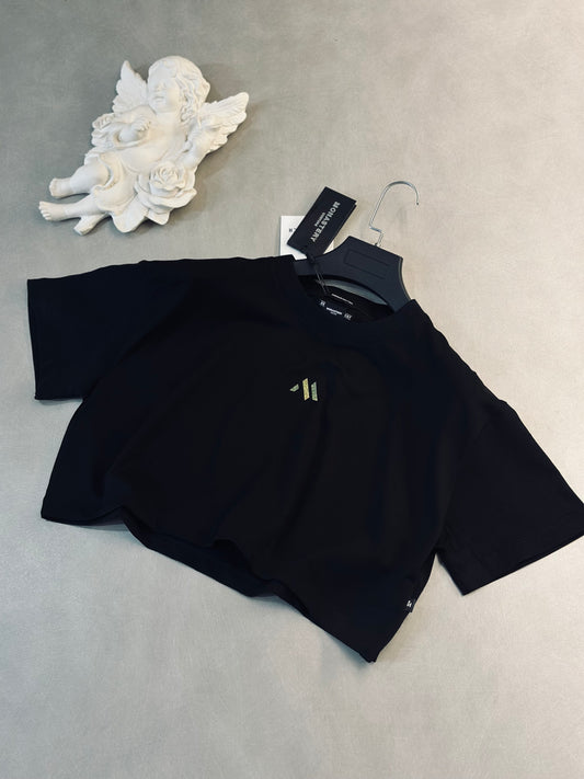 CROPTOP OVERSIZE MON NEGRA "M" BRILLO TORNASOL