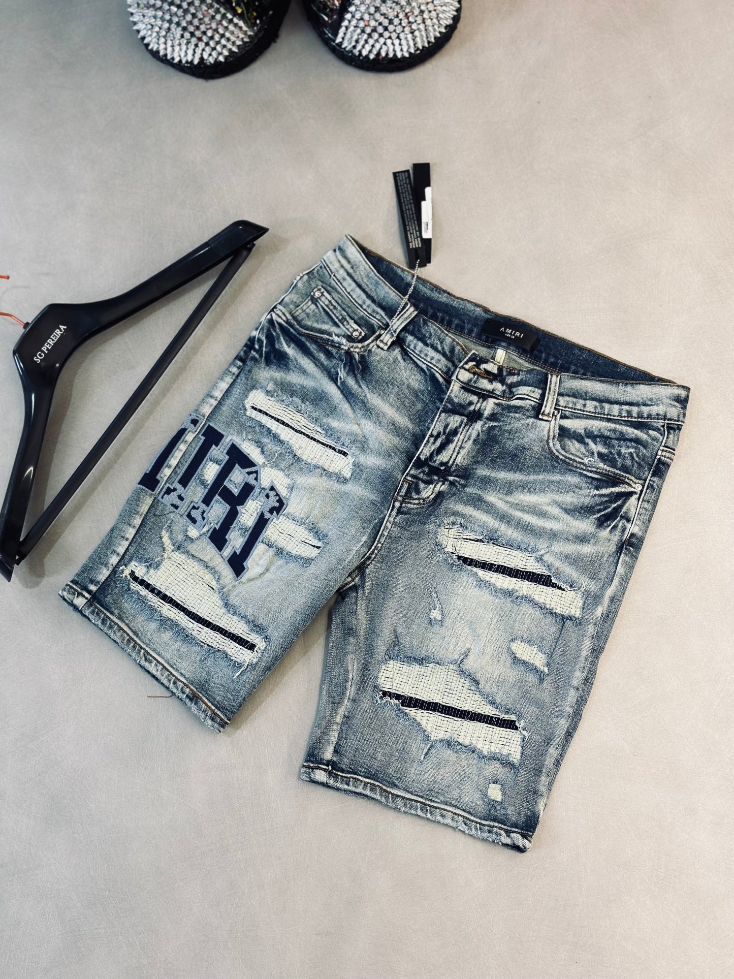 SHORT DENIM AMI AZUL DESGASTE ZIGZAG