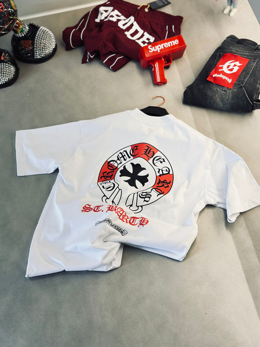 CAMISETA OVERSIZE CHR BLANCA LOGO ROJO/BLANCO