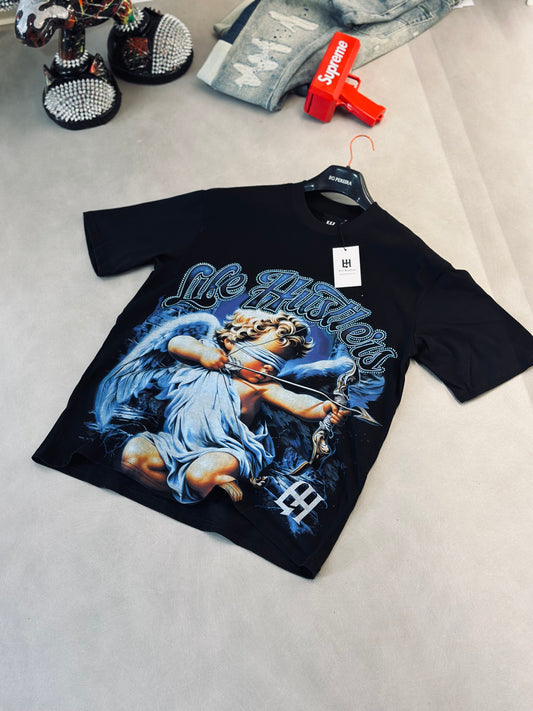 CAMISETA OVERSIZE LIF NEGRA RHINESTONE ANGEL CUPIDO