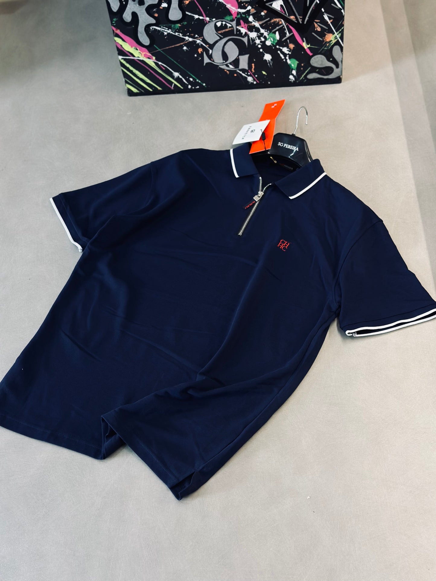CAMISETA POLO CAR AZUL OSCURO CREMALLERA CH ROJO
