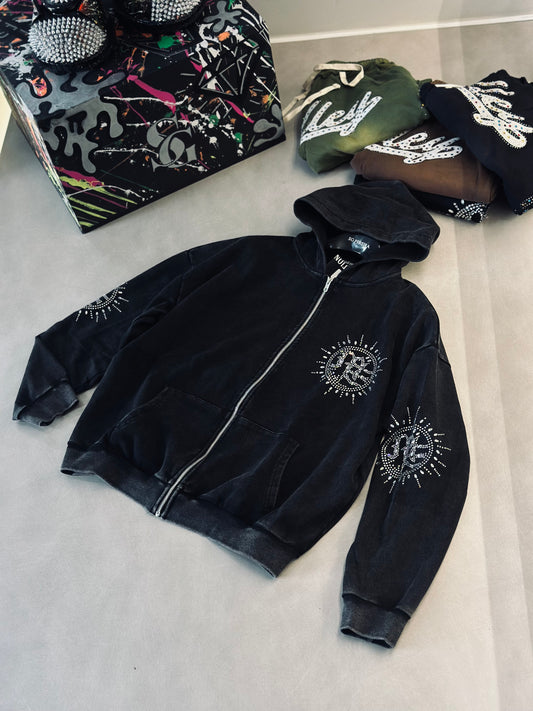 CHAQUETA EMO GRIS RHINESTONE SOL