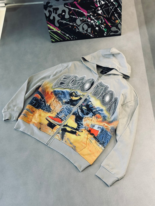 CHAQUETA EMO GRIS RHINESTONE NIÑO PATINETA