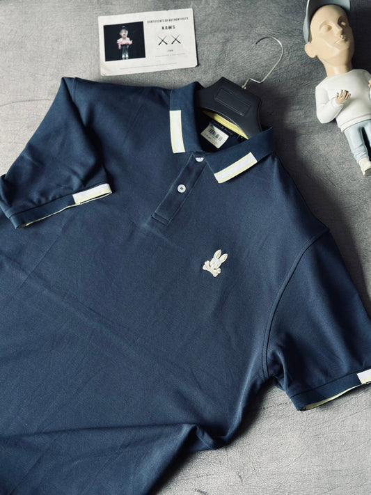 CAMISETA POLO PSY AZUL CUELLO VERDE