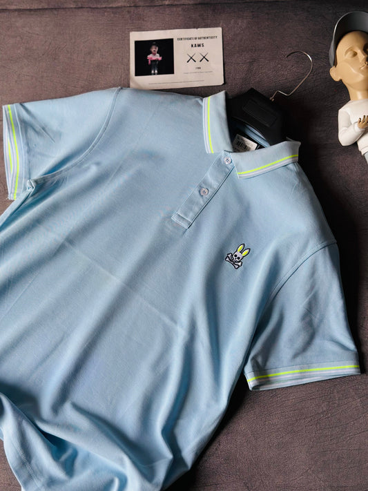 CAMISETA POLO PSY AZUL TEJIDO BLANCO VERDE