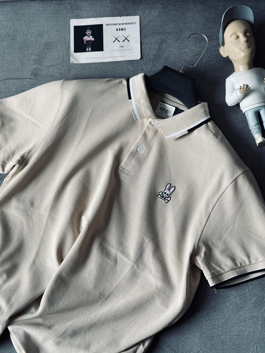 CAMISETA POLO PSY CAQUI TEJIDO BLANCO NEGRO