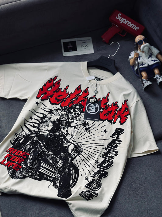CAMISETA OVERSIZE HEL CREMA CALABERA MOTO