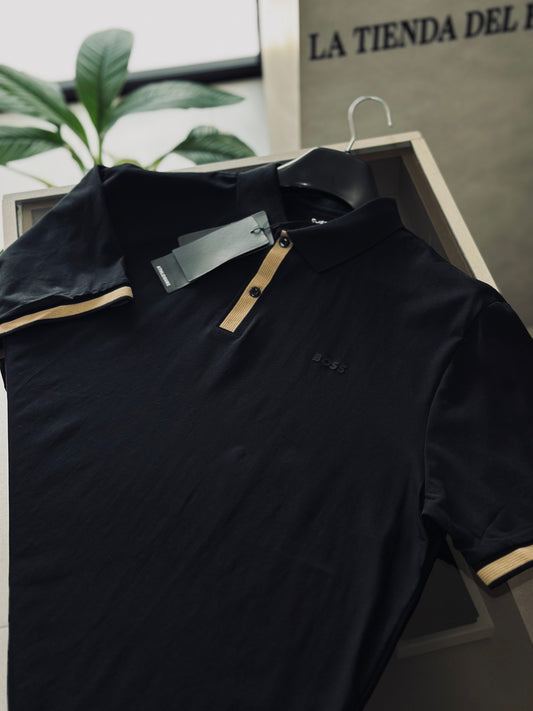 CAMISETA POLO BOS NEGRA TEJIDO BOTONES CAFÉ