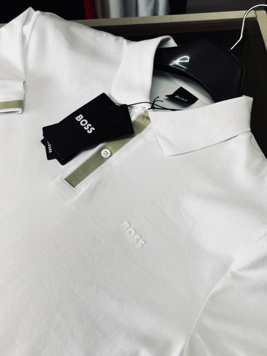 CAMISETA POLO BOS BLANCA TEJIDO BOTONES VERDE