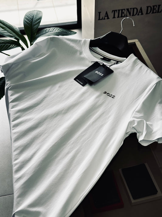 CAMISETA SLIM BOS BLANCA BOS CUADROS CAFÉ