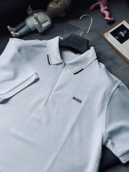 CAMISETA POLO HUG BLANCA CREMALLERA BOSS NEGRO