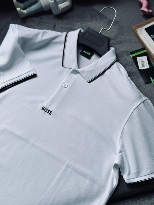 CAMISETA POLO HUG BLANCA LINEA NEGRA