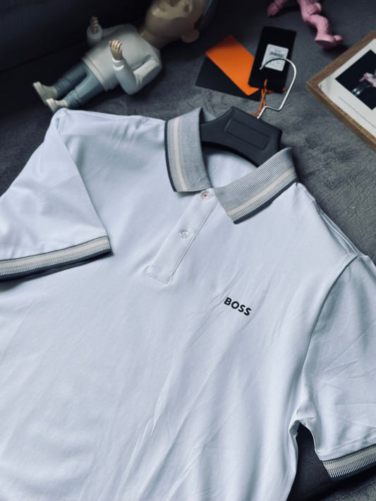 CAMISETA POLO HUG BLANCA CUELLO GRIS