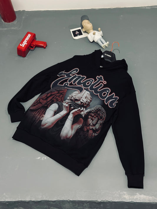 HOODIES EMO NEGRO ANGEL ROJO