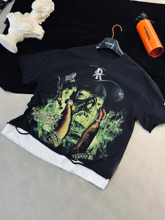 CAMISETA OVERBOXY ROU NEGRA CALABERA VERDE