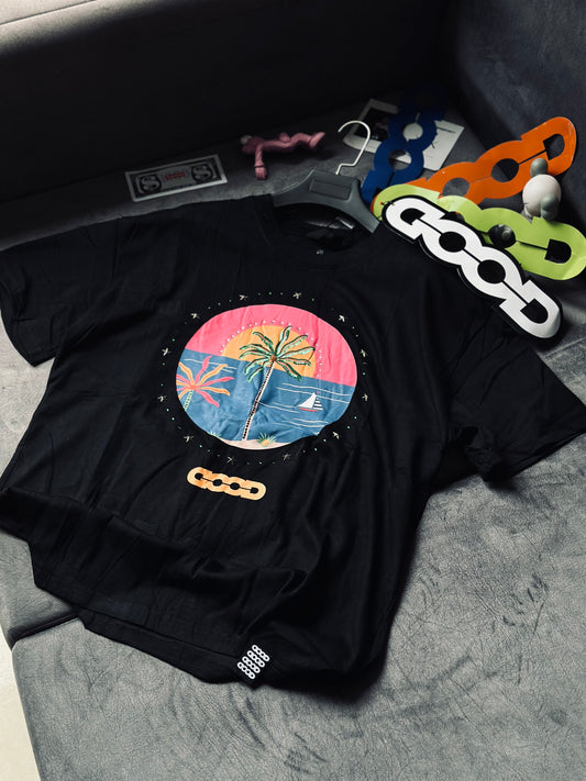CAMISETA OVERSIZE GOO NEGRA PIEDRAS PLAYA