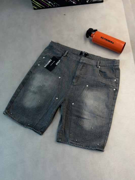 SHORT DENIM EMO GRIS RHINESTONE CLASICA