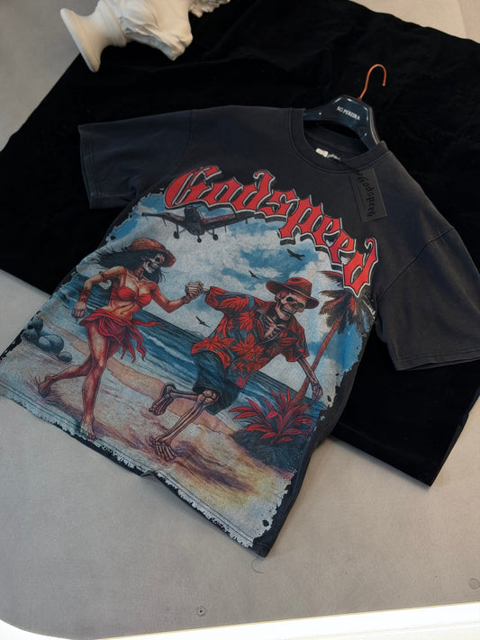 CAMISETA OVERSIZE GOD GRIS PAREJA PLAYA