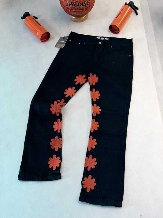 JEAN LOS NEGRO VAQUERO FLORES NARANJAS
