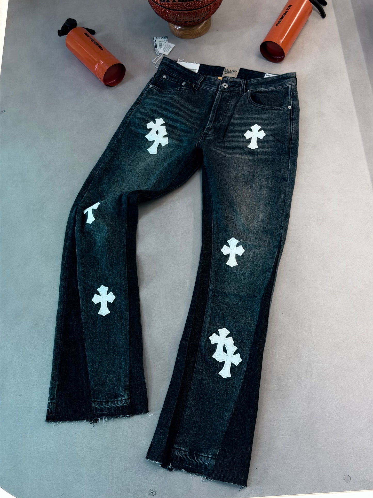JEAN GAL GRIS VINTAGE CRUCES BLANCAS
