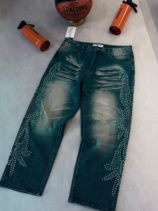 JEAN VAL AZUL RHINESTONE LATERALES