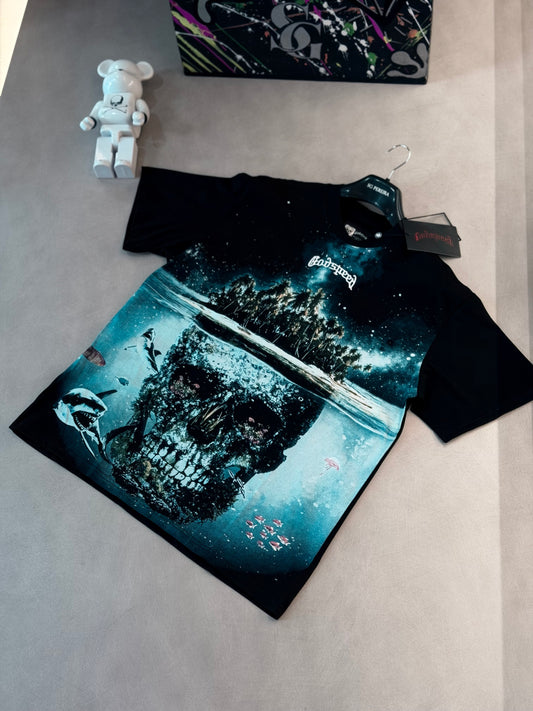 CAMISETA OVERSIZE GOD NEGRA CALAVERA PLAYA