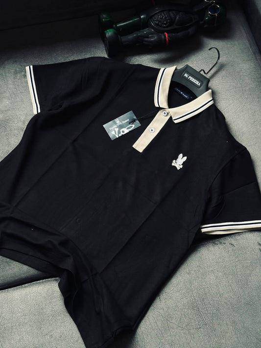CAMISETA POLO PSY NEGRA CUELLO BEIGE