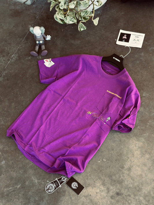CAMISETA OVERSIZE CHR MORADA LETRA NARANJA