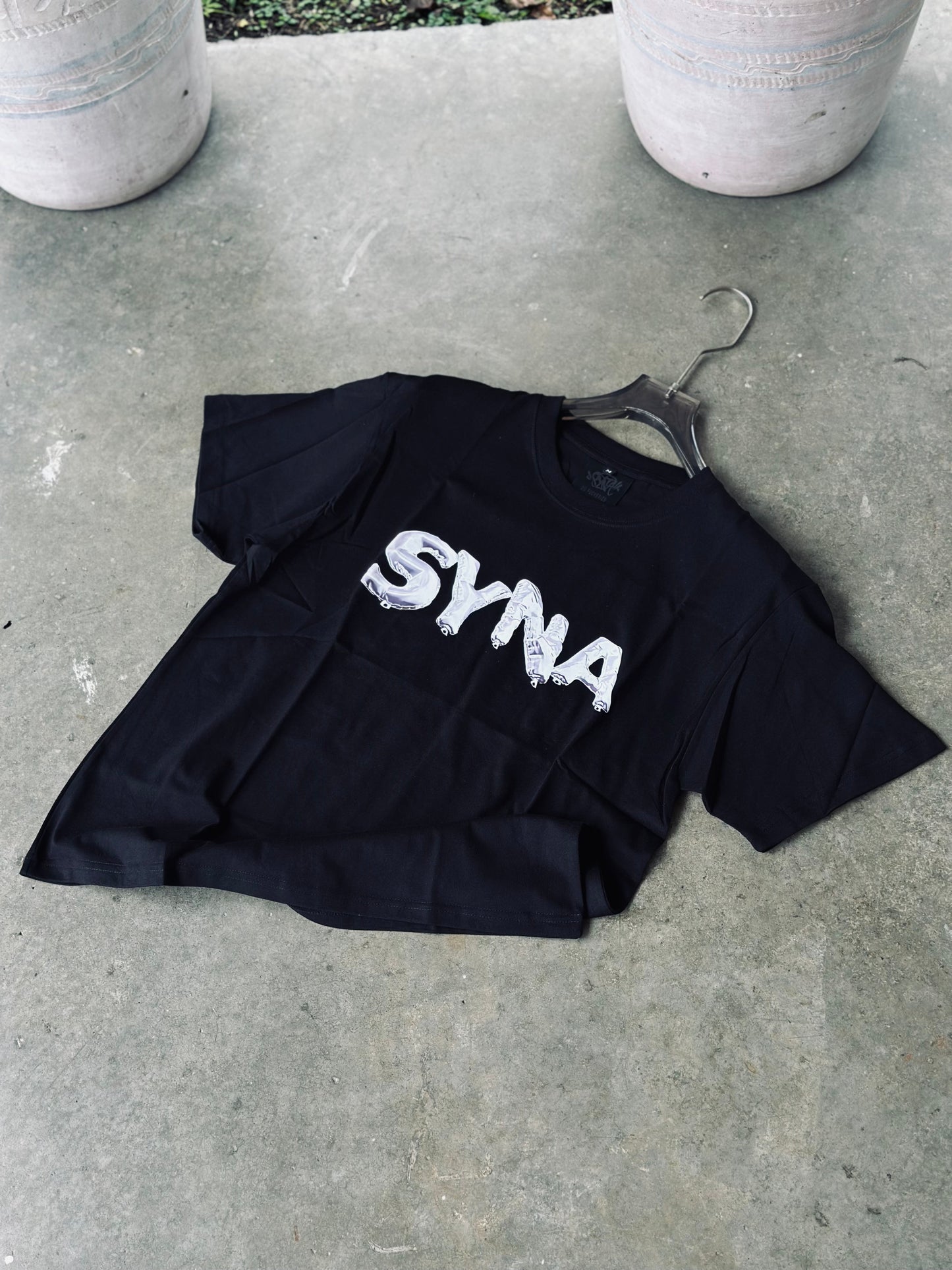 CAMISETA OVERSIZE SYN NEGRA CRISTAL BLANCO