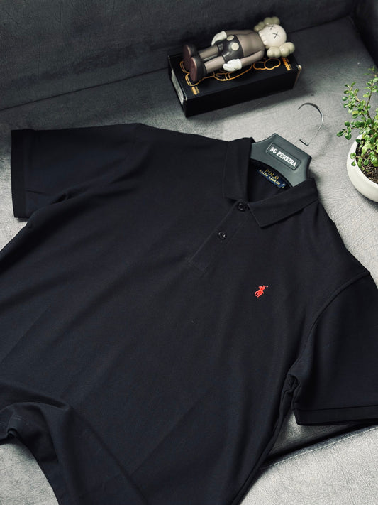 CAMISETA POLO RAL NEGRA TEJIDO ROJO