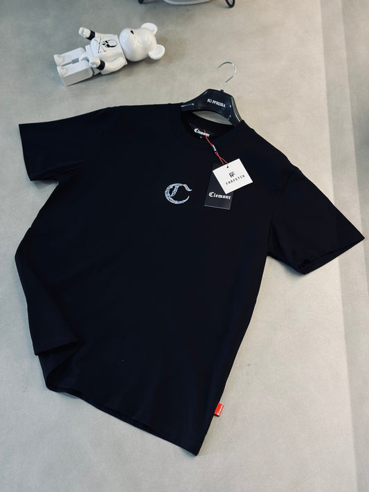 CAMISETA SLIM CLE NEGRA "C" AZUL