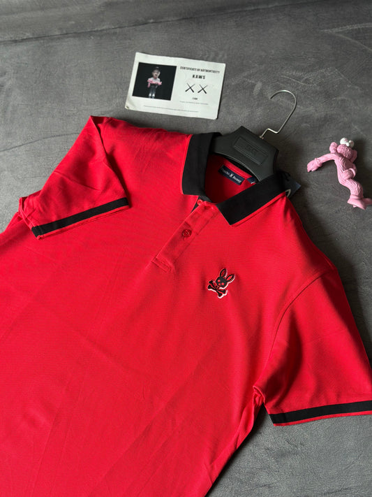 CAMISETA POLO PSY ROJA CUELLO NEGRO
